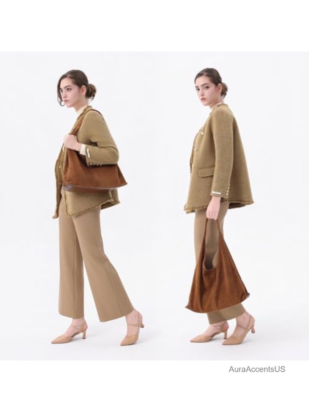 Genuine Suede Leather Hobo Bag for Women Large Slouchy Crescent Shoulder Tote - Picture 5 of 6